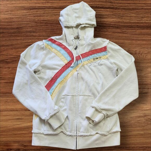 O'Neill White Birds, Sun & Rainbow Appliqué Y2K Zip-up Hoodie. Sz. L - Picture 1 of 9